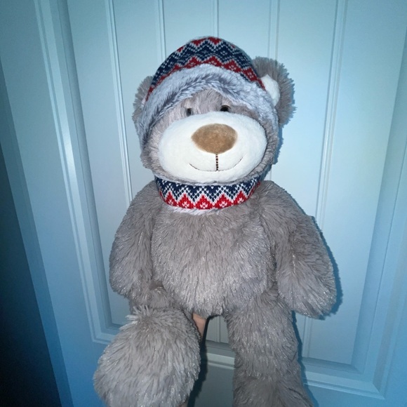 Cozy Gray Teddy Bear with Winter Hat - Picture 1 of 2